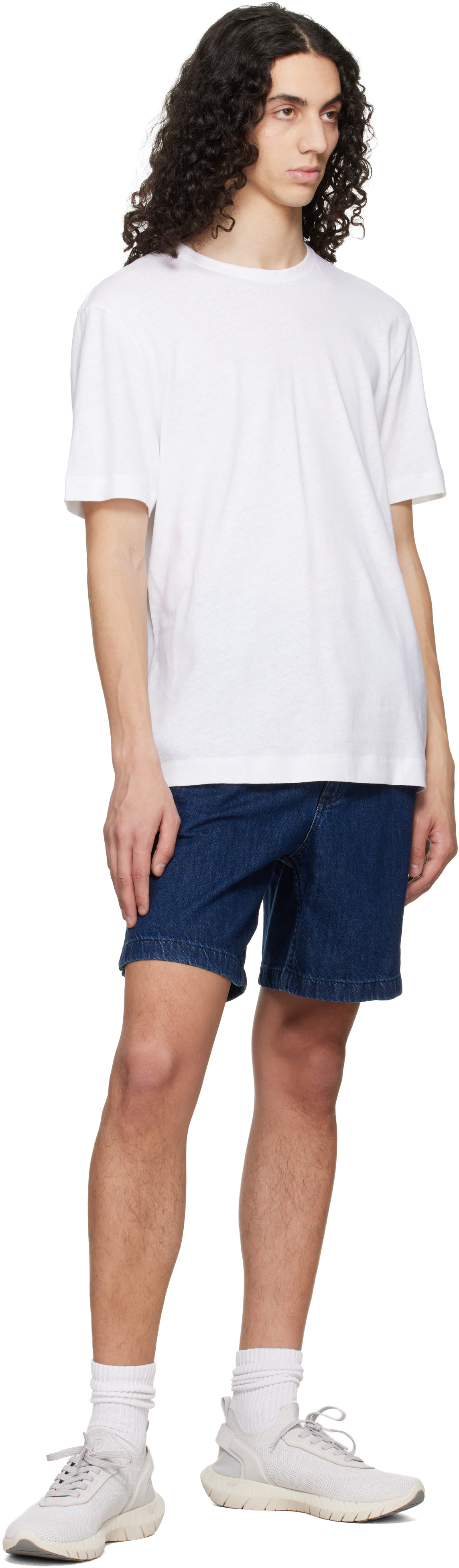 White Cotton-Linen Regular Fit T-shirt