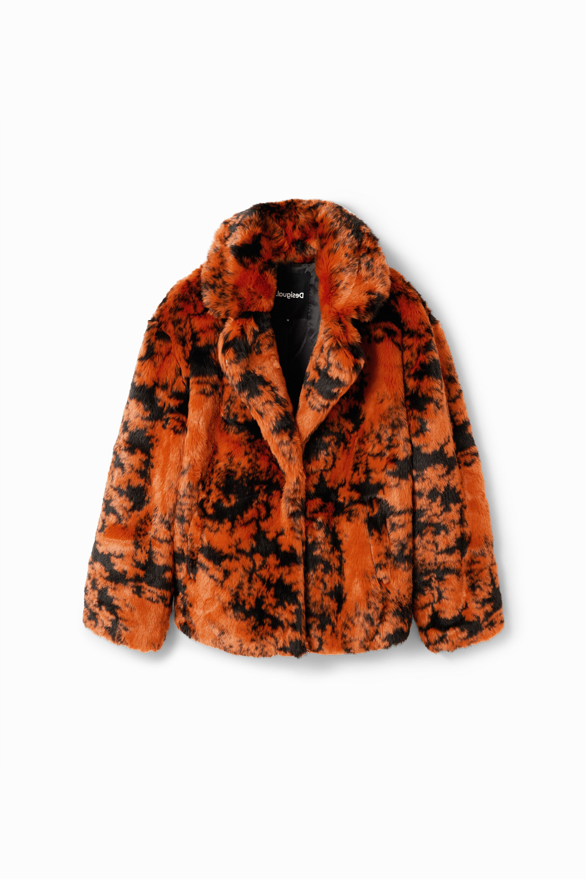 Short fur-effect double-breasted coat