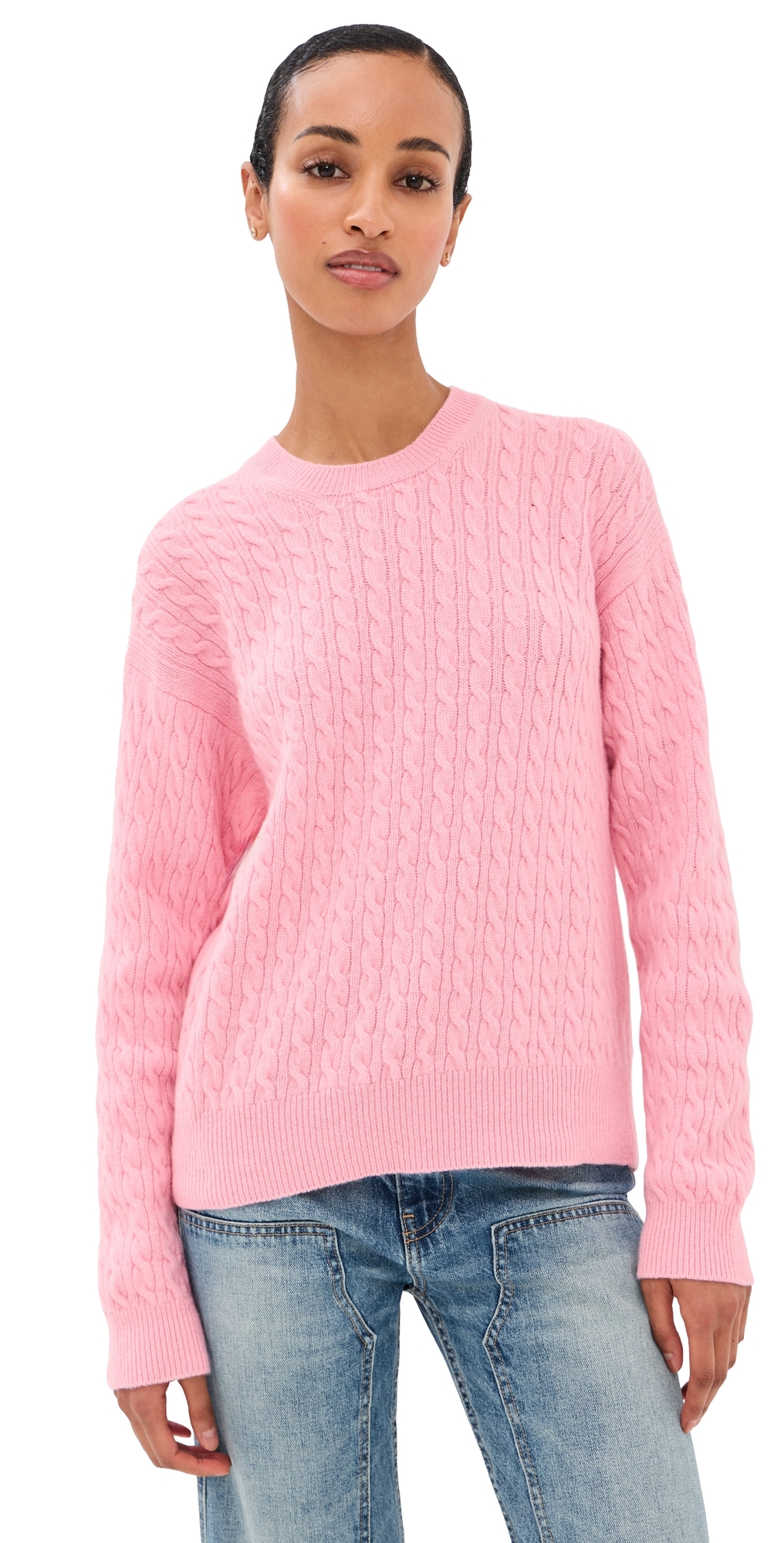 &Wool Cable Knit Pullover Pale Pink