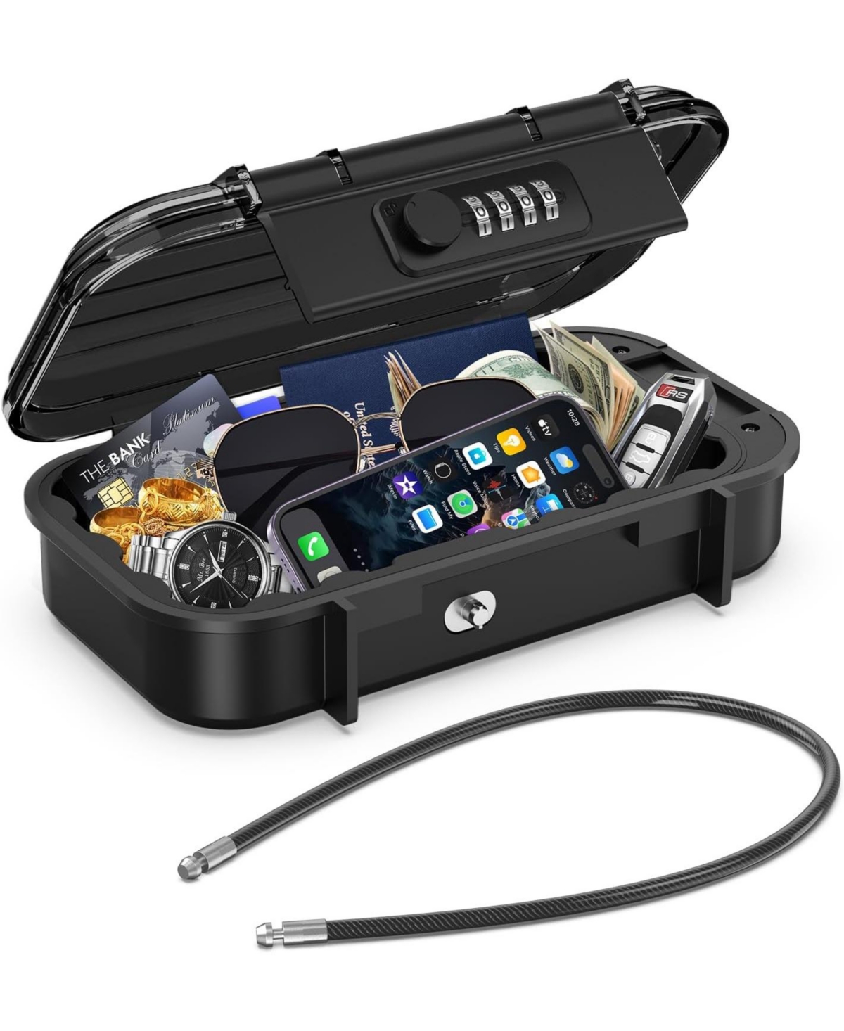 Portable Beach Safe with Combination Lock - BLACK