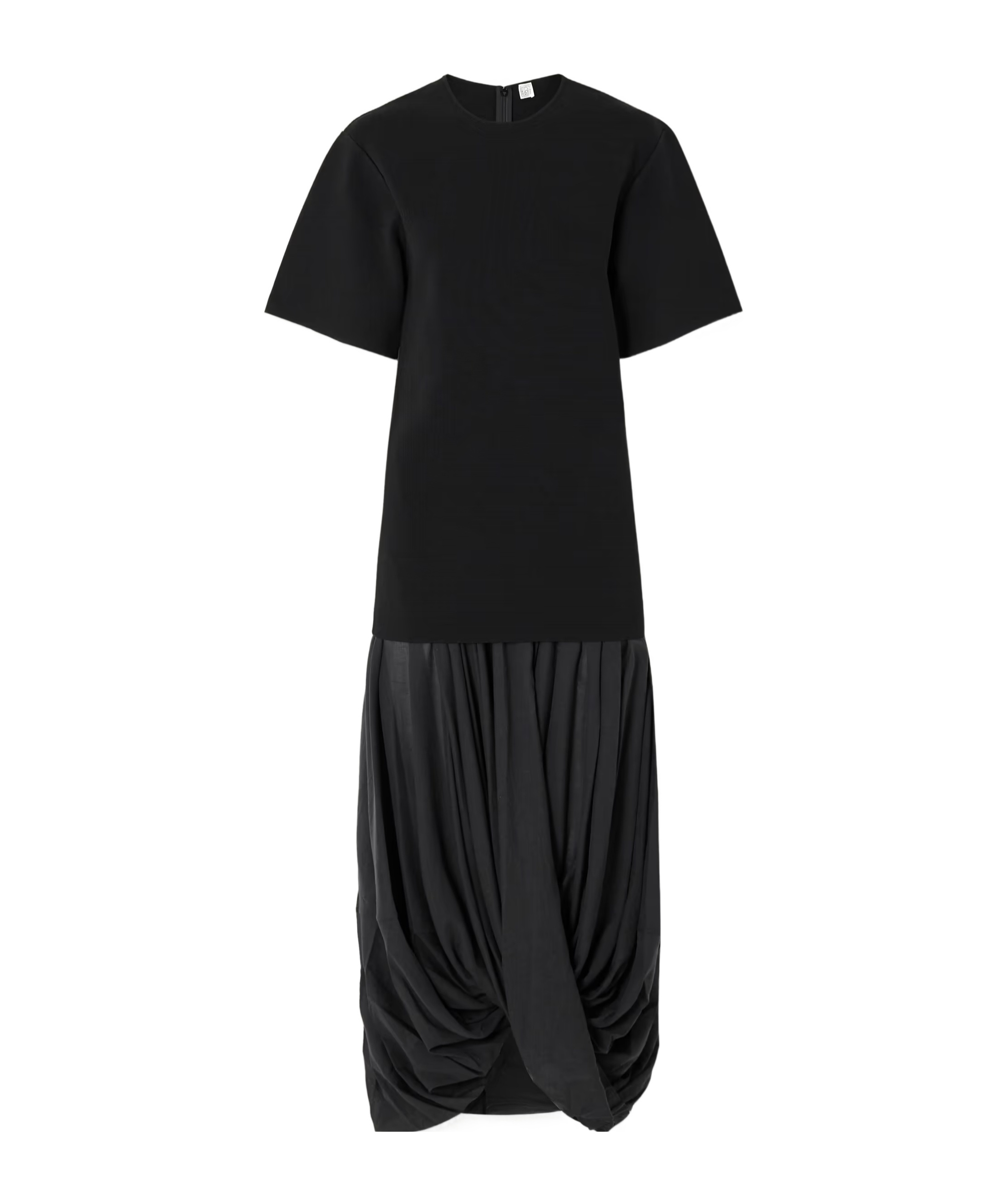 Cocoon draped voile-paneled knitted midi dress