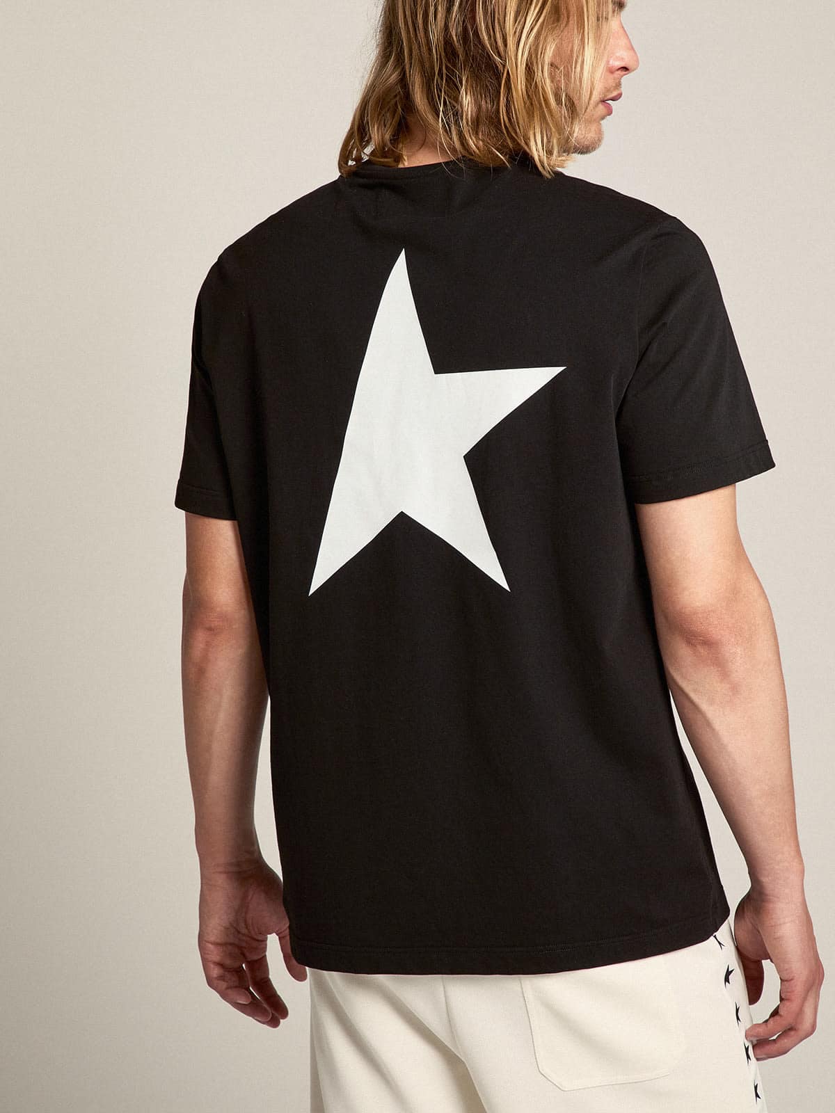 Golden Goose - Men's Black T-shirt With Contrasting White Logo And Star, Man