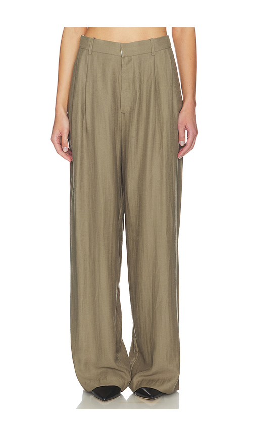 Mother of All Hedi Mid Waist Tailored Linen Pant in Olive. XS. Also in