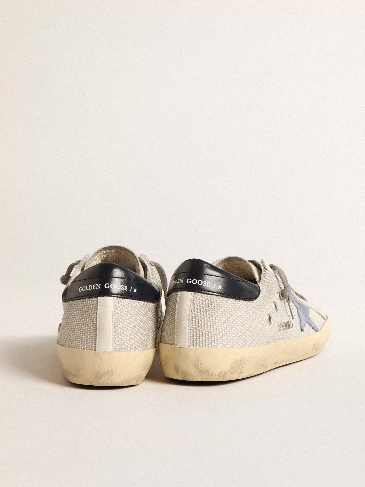 Golden Goose - Super-star In Pale Silver Mesh With Light Blue Suede Star, Man