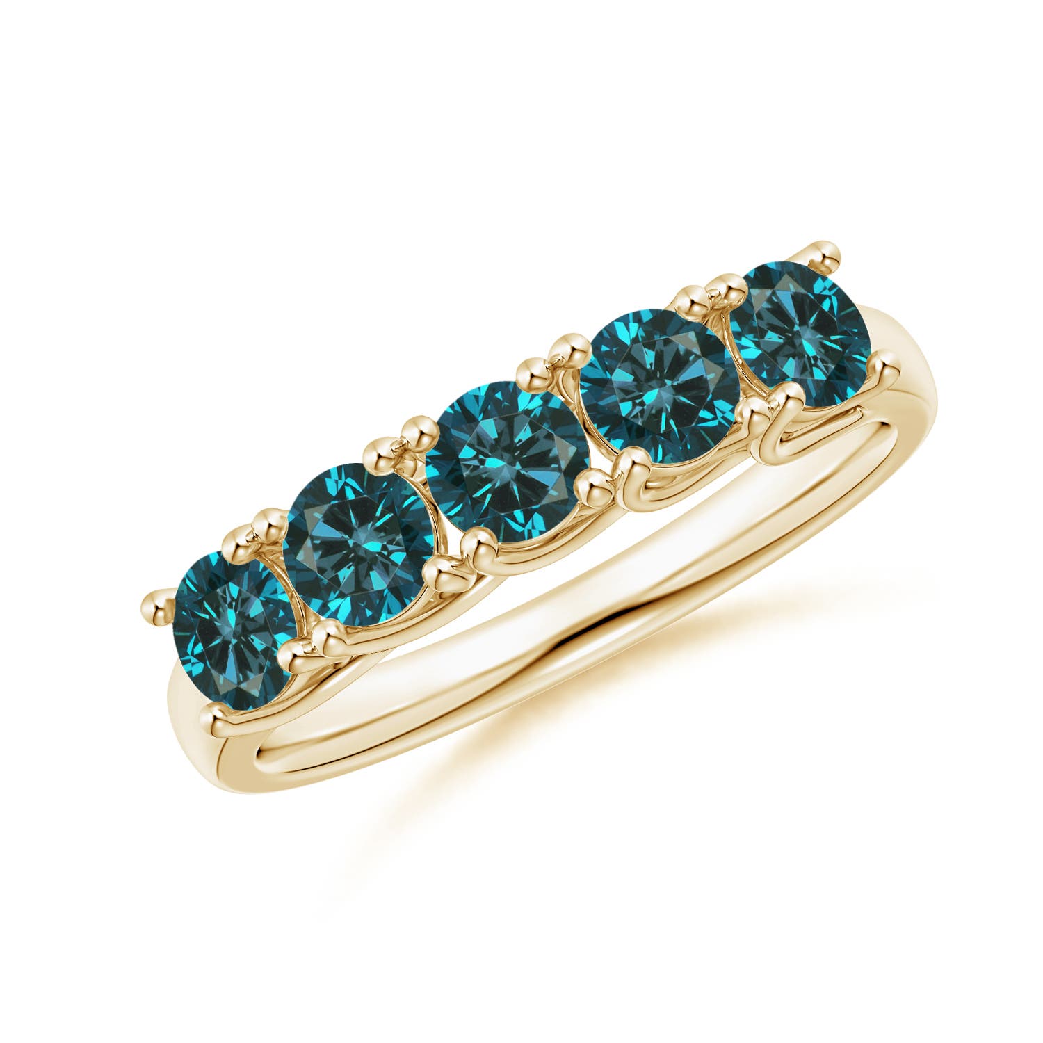 Angara 1.0 Carat Half Eternity Five Stone Enhanced Blue Diamond Wedding Ring in 14K Yellow Gold
