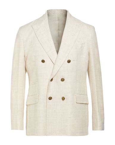 Man Blazer Beige Size 40 Linen, Wool
