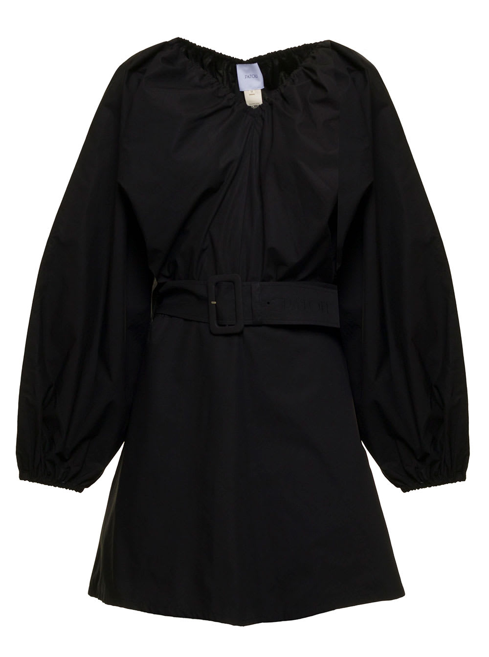 Balloon-sleeve belted mini dress