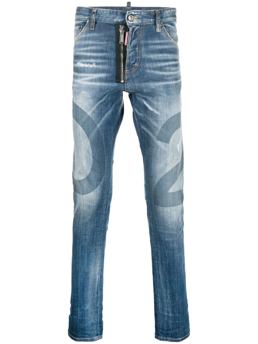 Logo-wash distressed skinny jeans - Blue