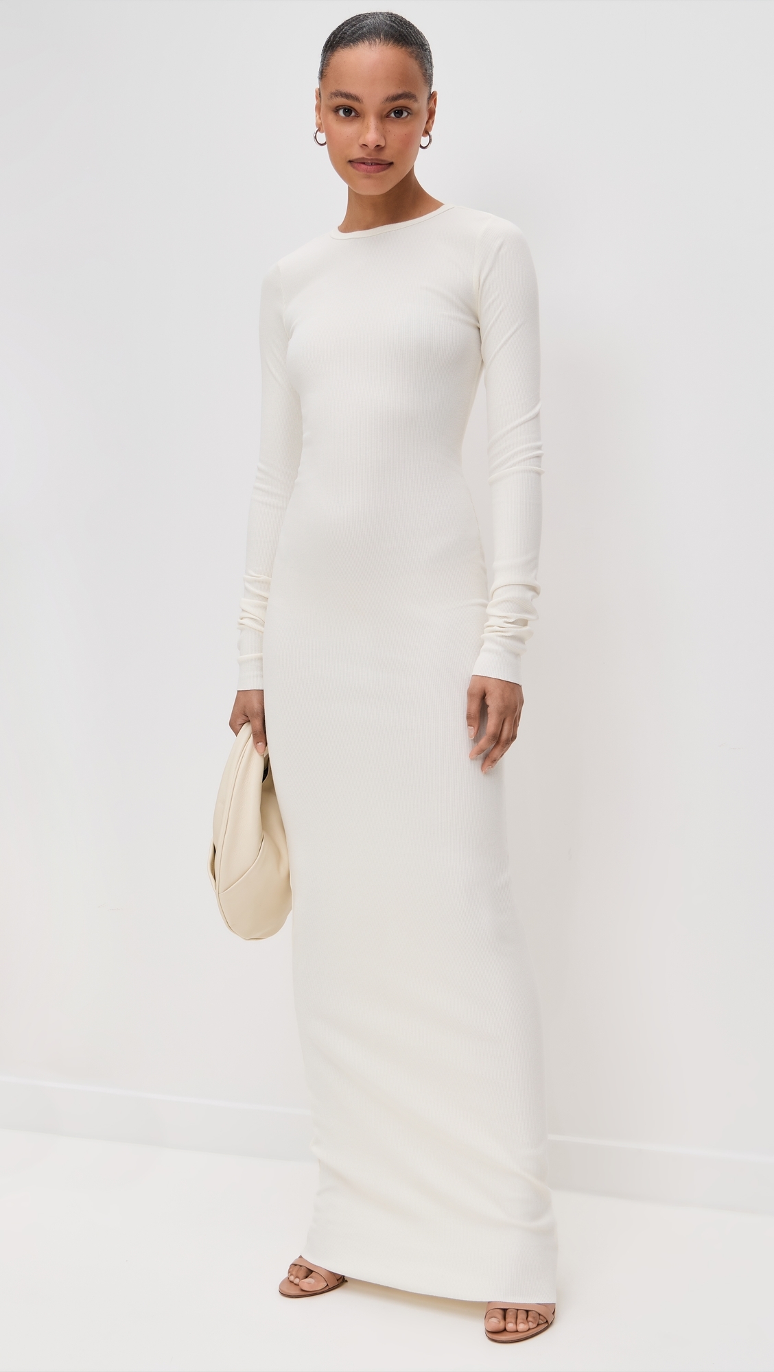 Eterne Long Sleeve Crew Neck Maxi Dress Cream