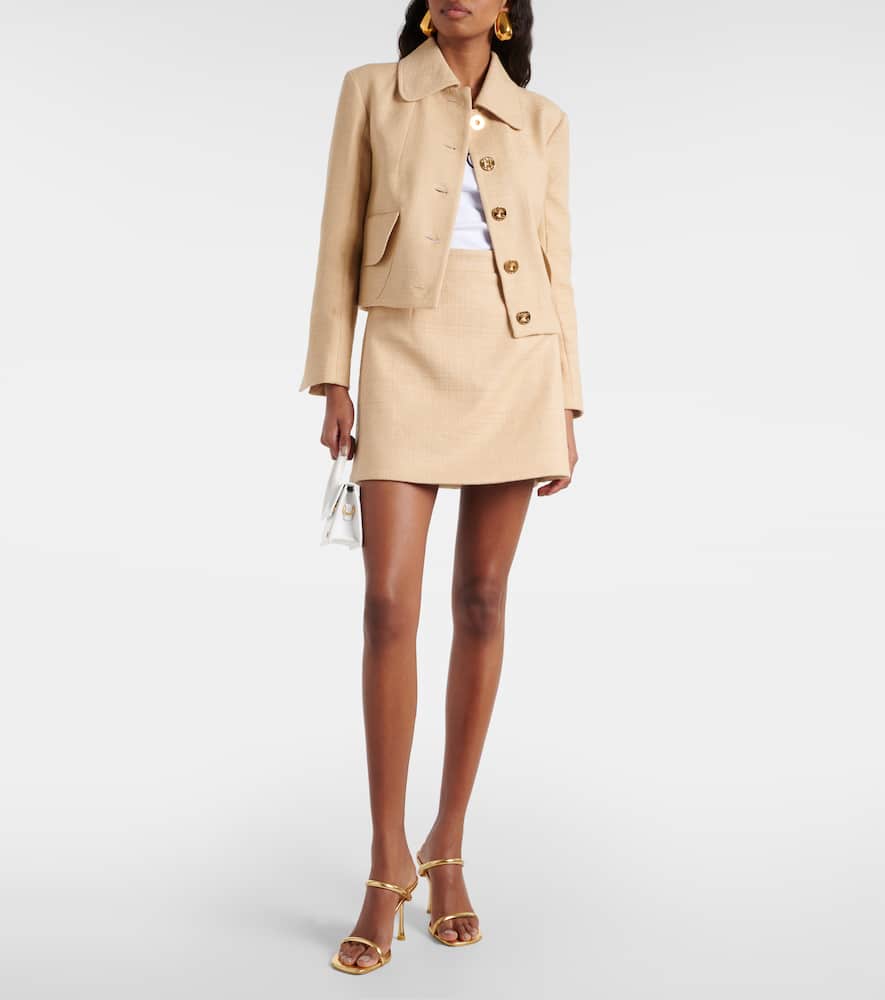 High-rise cotton-blend tweed miniskirt