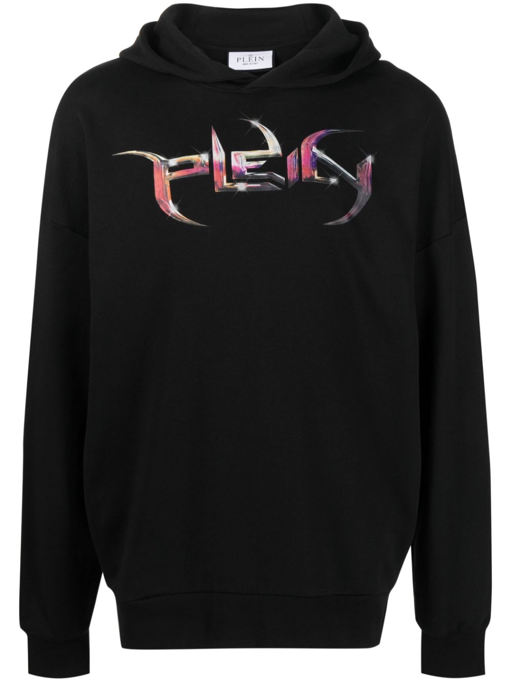 Lettering logo-print cotton hoodie - Black