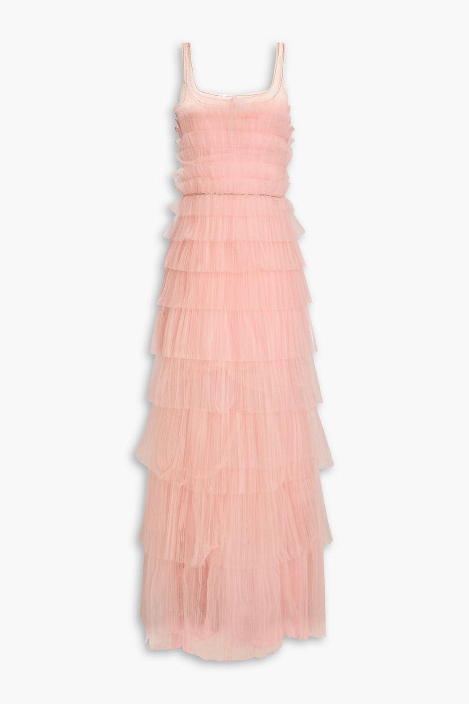 Kali crystal-embellished tiered plissé tulle gown - Pink - FR 38