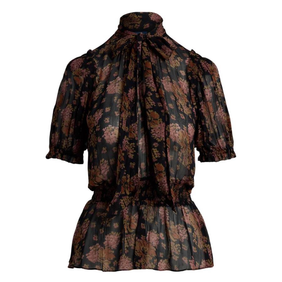 Georgette Floral Tie-Neck Blouse