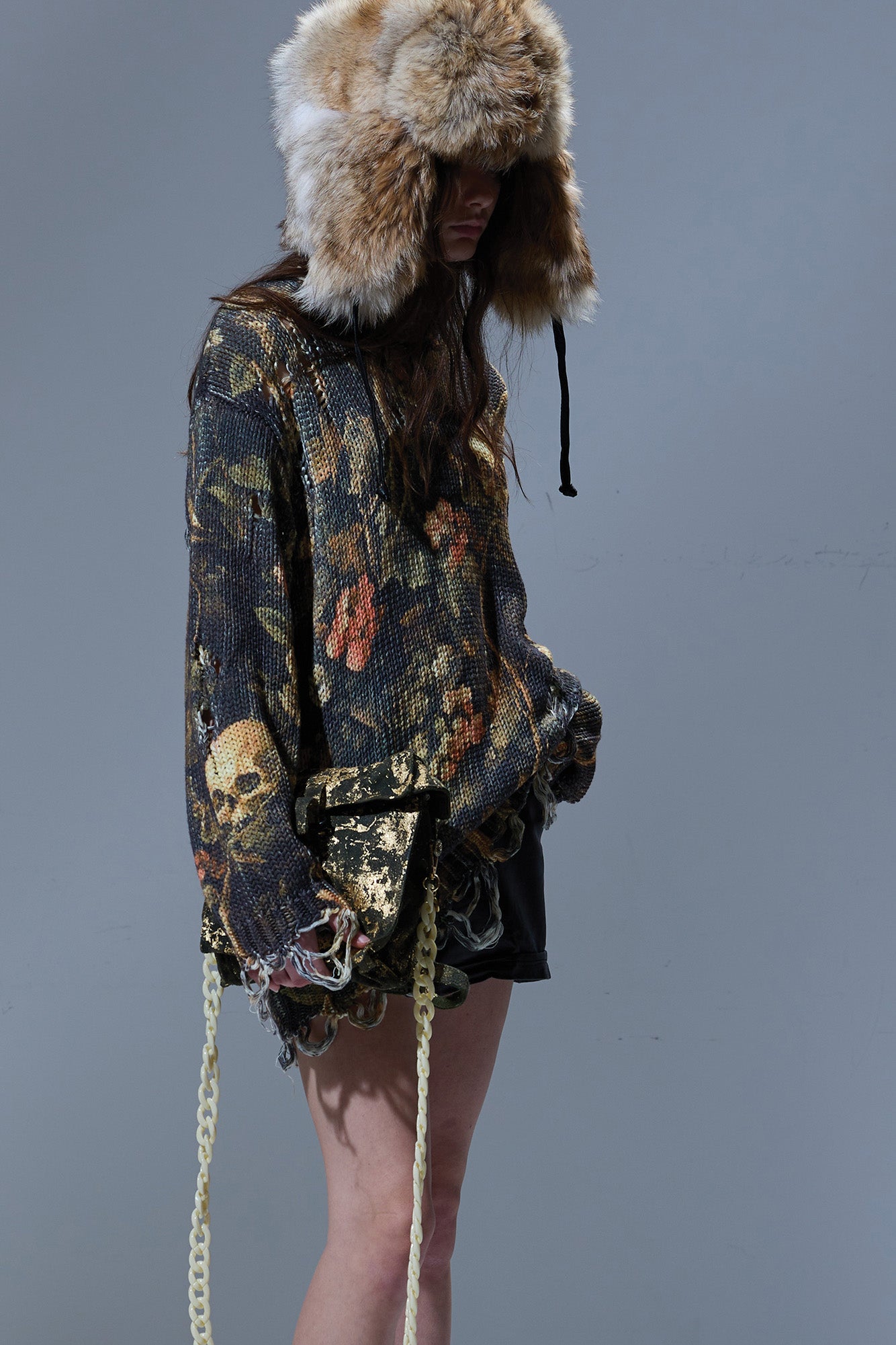 R13 Printed Boyfriend Sweater - Skull Camo Green