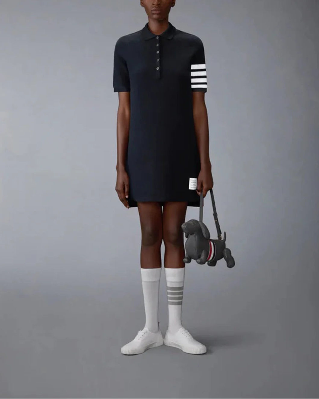 Textured Pique 4-Bar Polo Dress