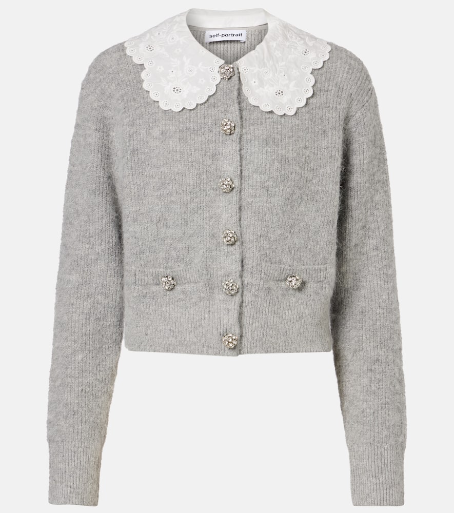 Embellished lace-trimmed cardigan