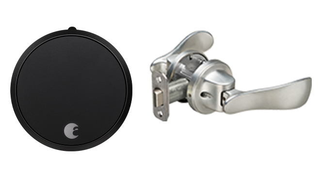 August Smart Lock Pro + Connect with Navis Paddle in Satin Nickel - Dark Gray