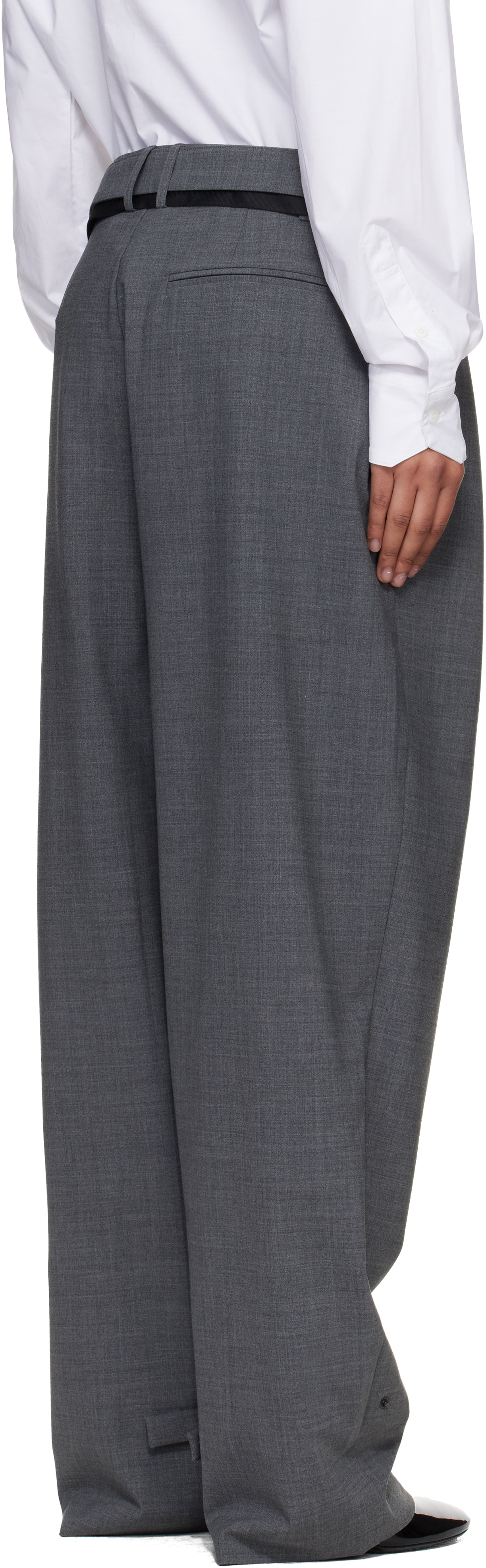 Gray Strapped Baggy Suit Trousers
