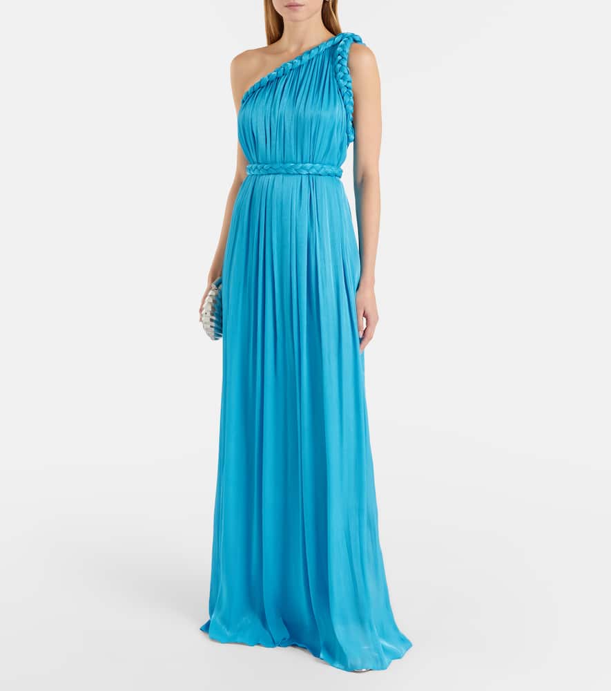 Isilda lamé georgette one-shoulder gown
