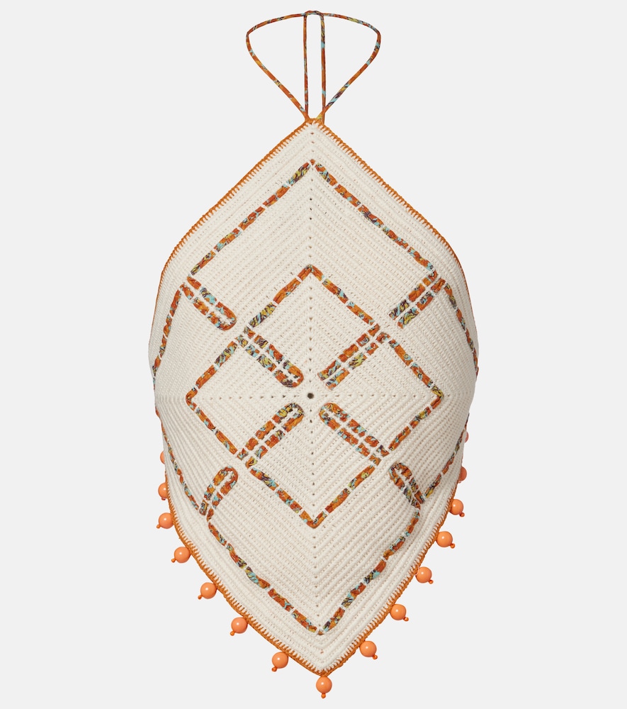 Alémais Marva beaded crochet open-back cotton top