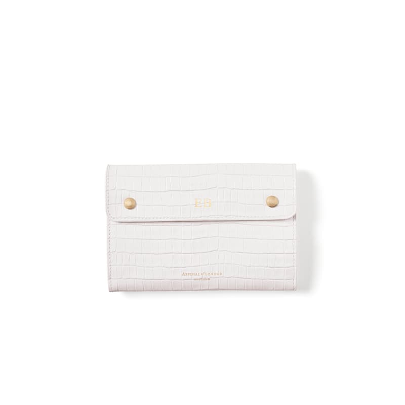 Travel Jewellery Roll in Deep Shine Chalk White Small Croc