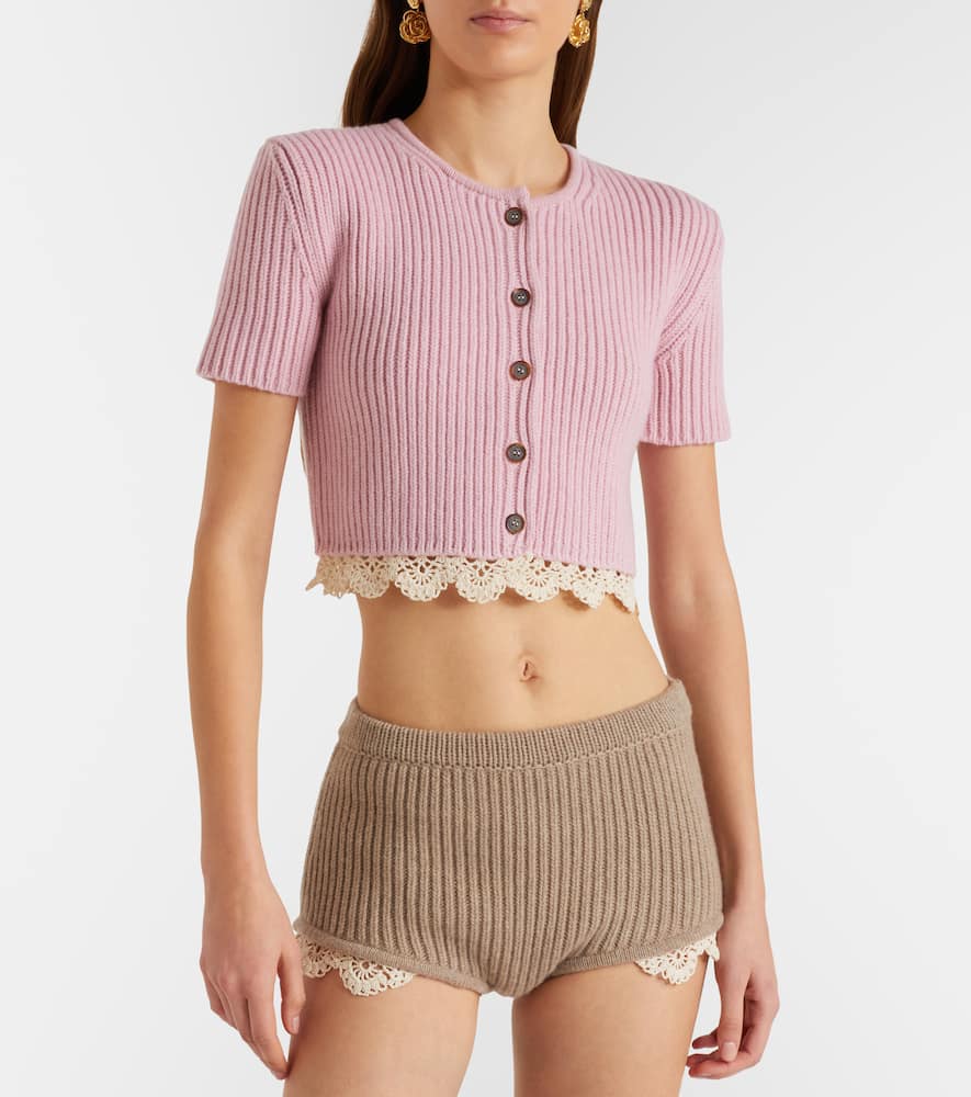 Crochet-trimmed cashmere top