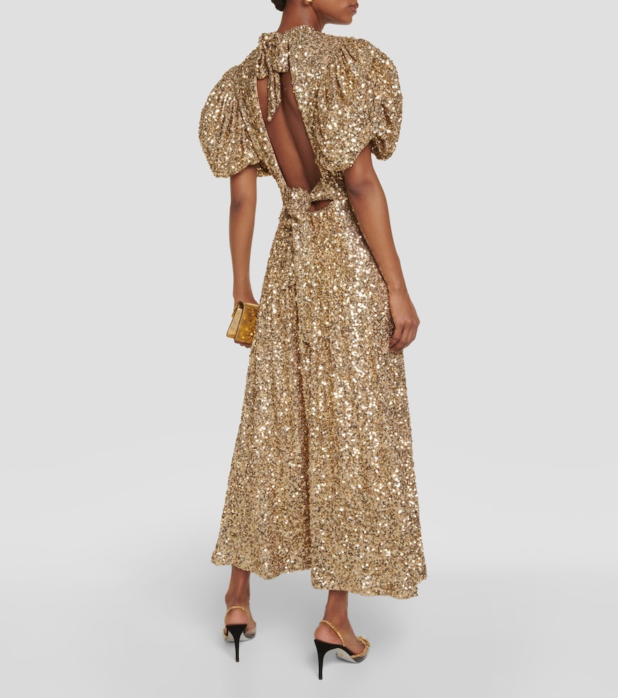 Rotate Sequined puff-sleeve midi dress