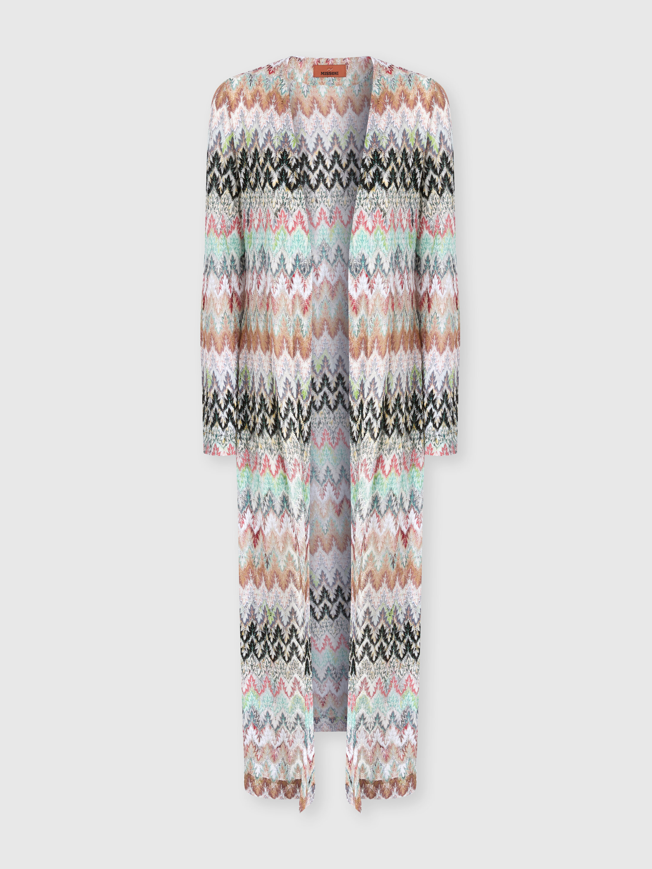 Missoni - Cotton and Viscose Lamé Long Cardigan with Lace Motif, Women, Green& Brown