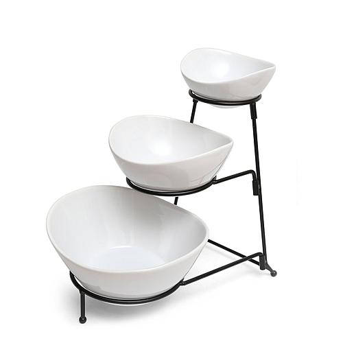 Elite Gracious Dining 3-Tier Bowl Server Set with Metal Stand