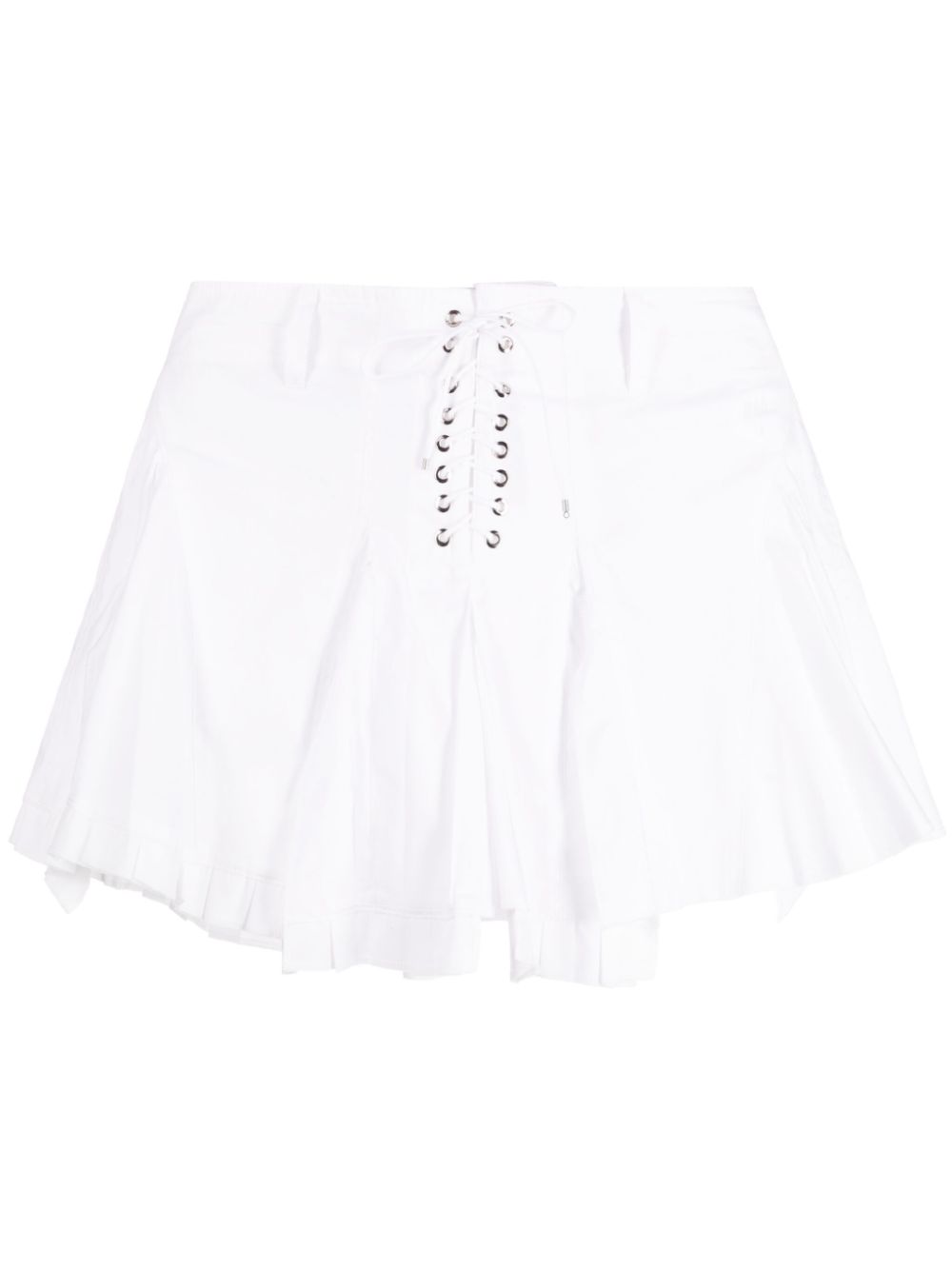 Lace-up cotton miniskirt - White
