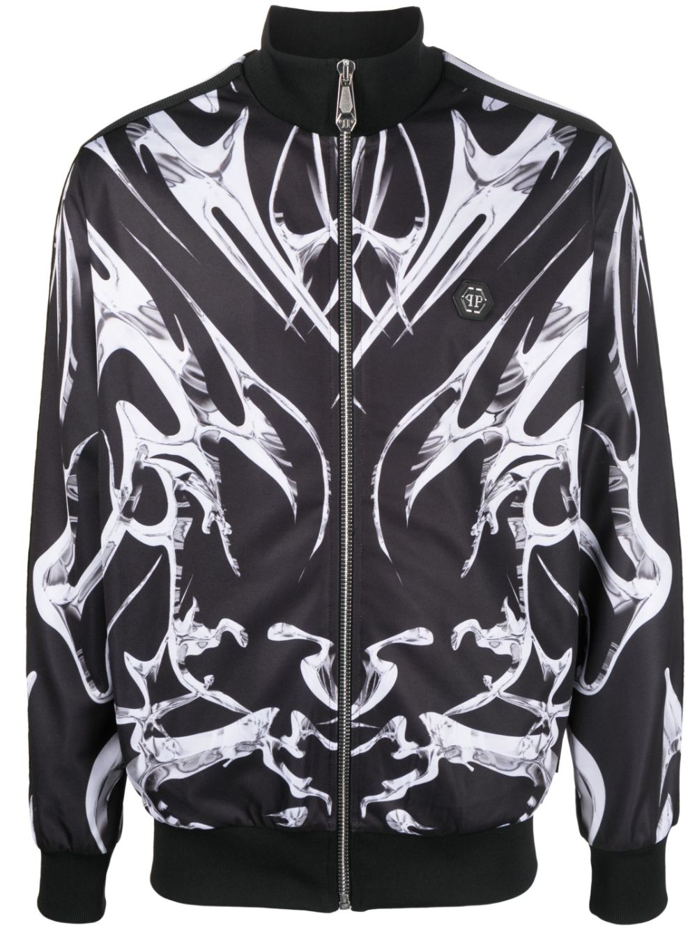 Graphic-print zip-up jacket - Black