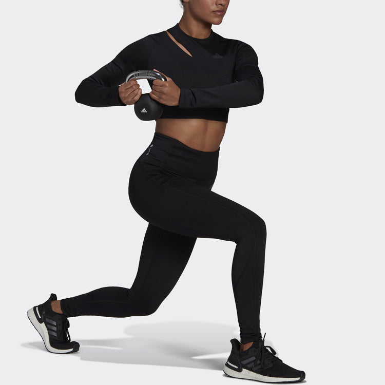 (WMNS) Solid Color Sports Gym Long Sleeves Black