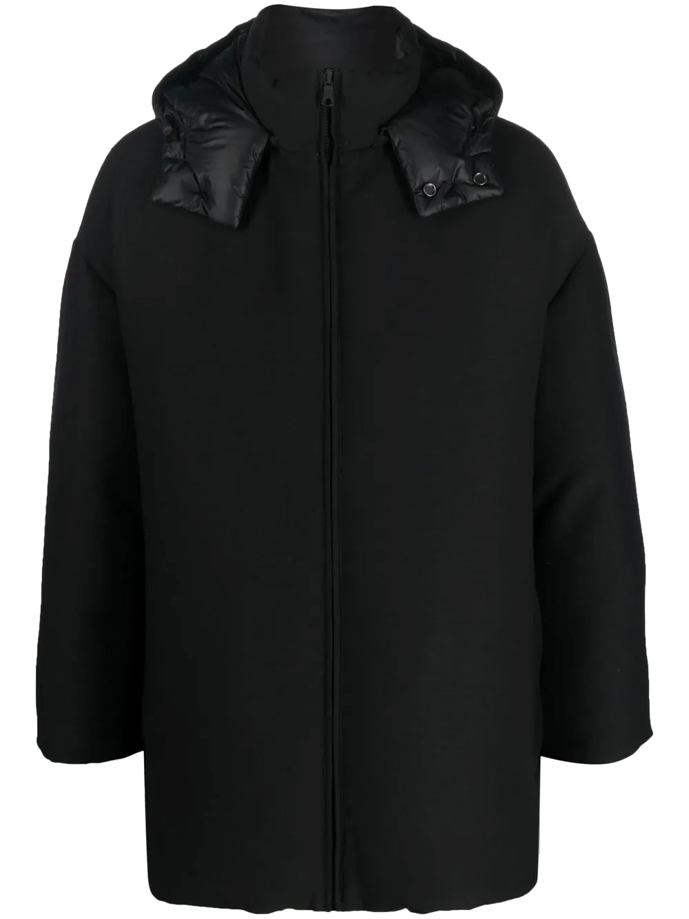 Virgin Wool-Silk Hooded Coat — Black