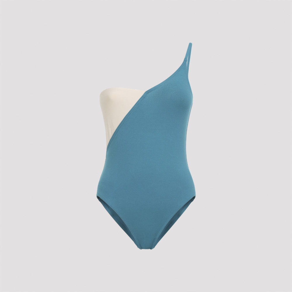 Turquoise Color-block Swimsuit