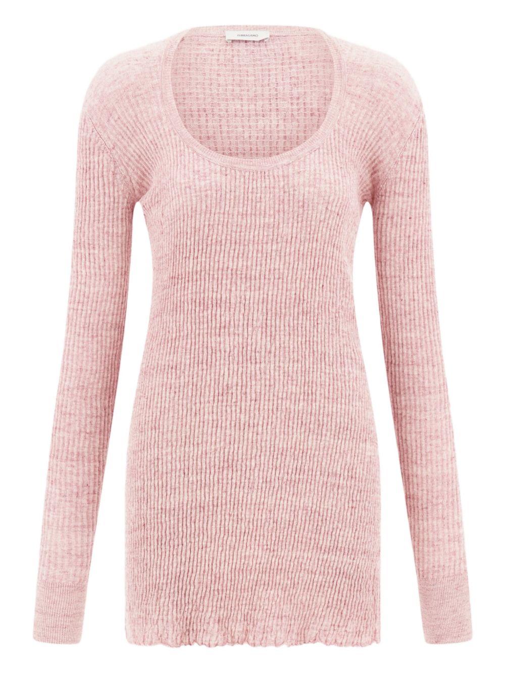 Ribbed long-sleeve mini dress - Pink