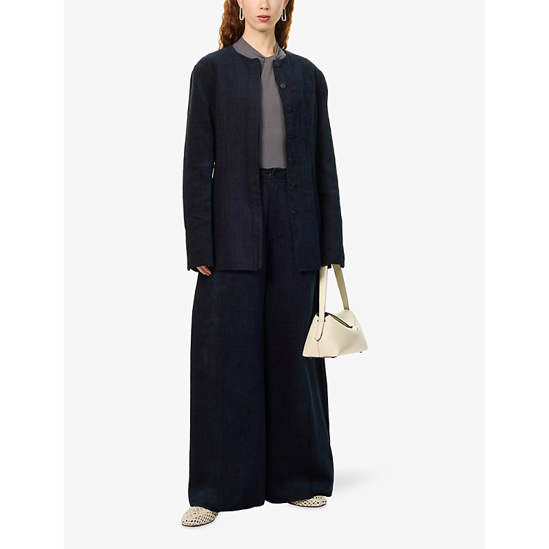 Womens Elen Barrel-Leg Cotton-Blend Trousers