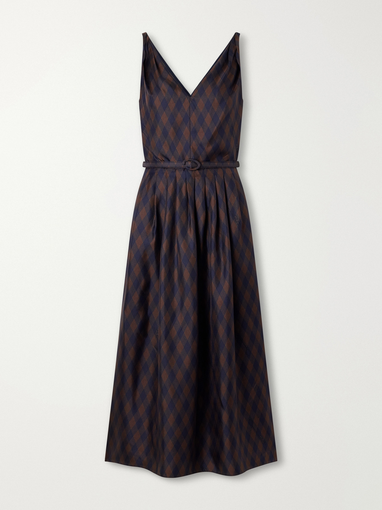 Argyle Silk-twill Midi Dress - Brown