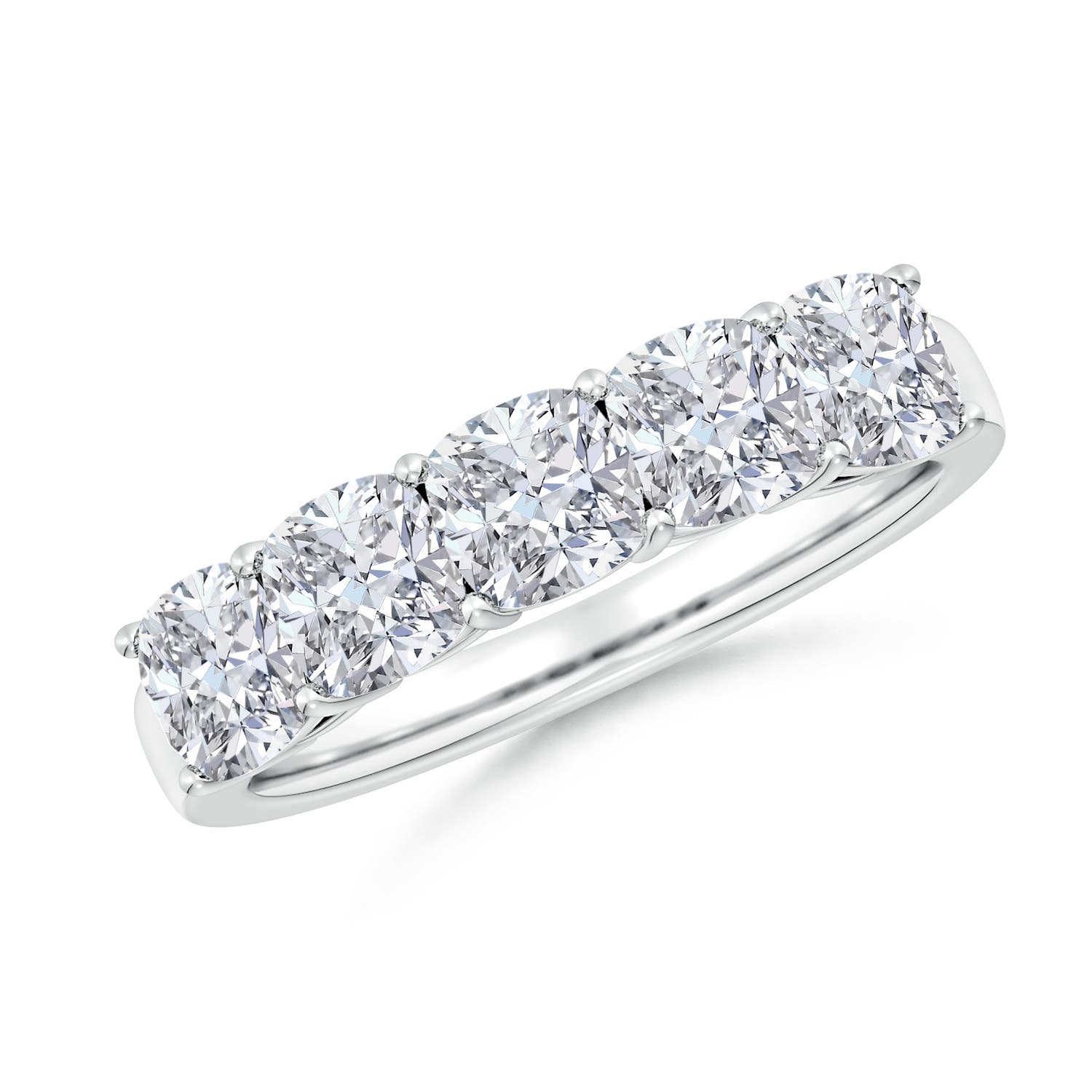 Angara 2.5 Carats Prong-Set Cushion Diamond Five Stone Wedding Ring in Silver