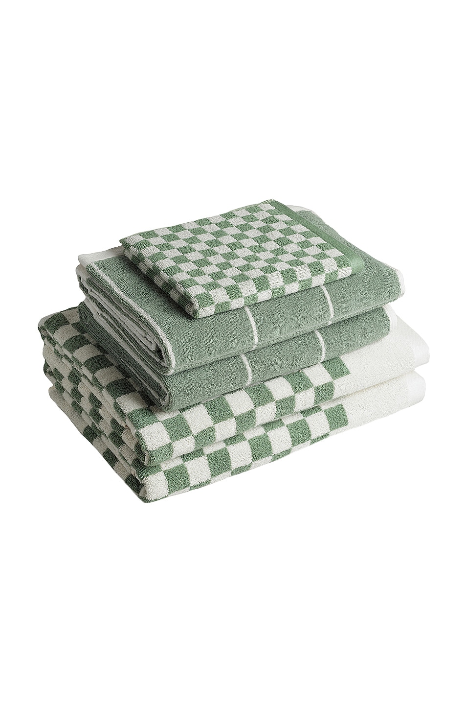 BAINA Organic Cotton Towel Set 08 in Sage & Chalk - Green.  a