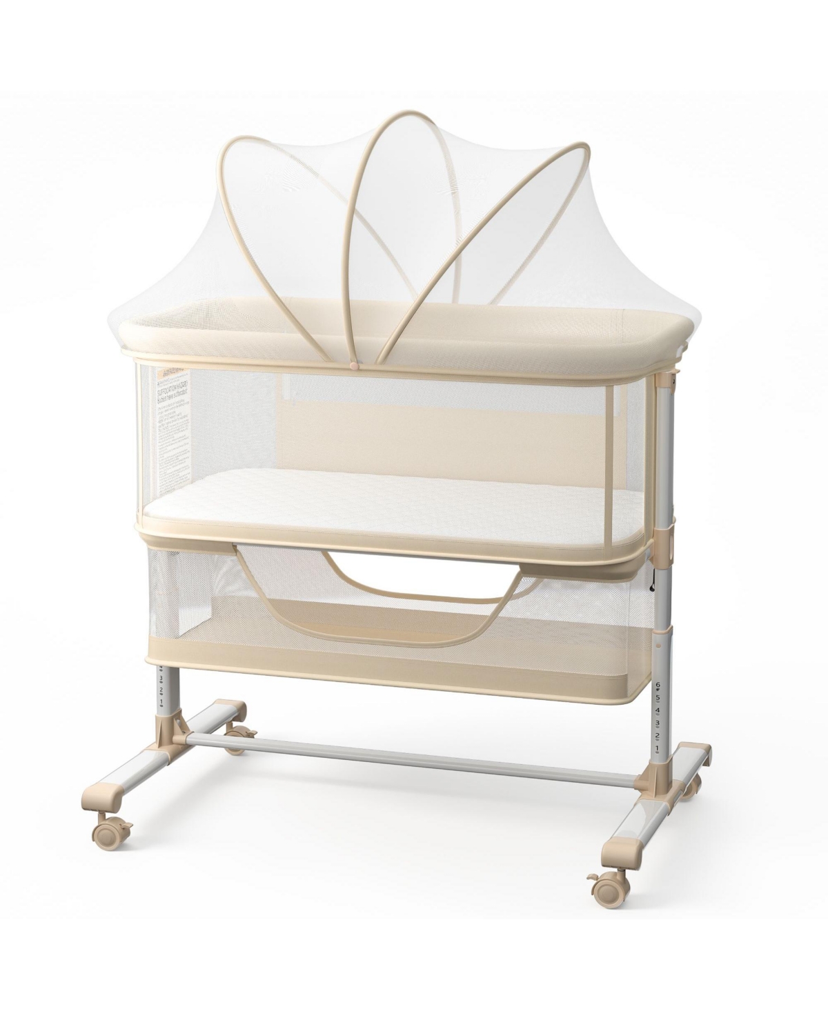 Baby 3-in-1 Bassinet Bedside Sleeper with Adjustable Height, Mosquito Net and Wheels - Beige