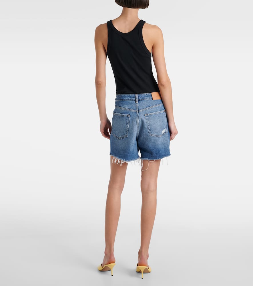Distressed mid-rise denim shorts
