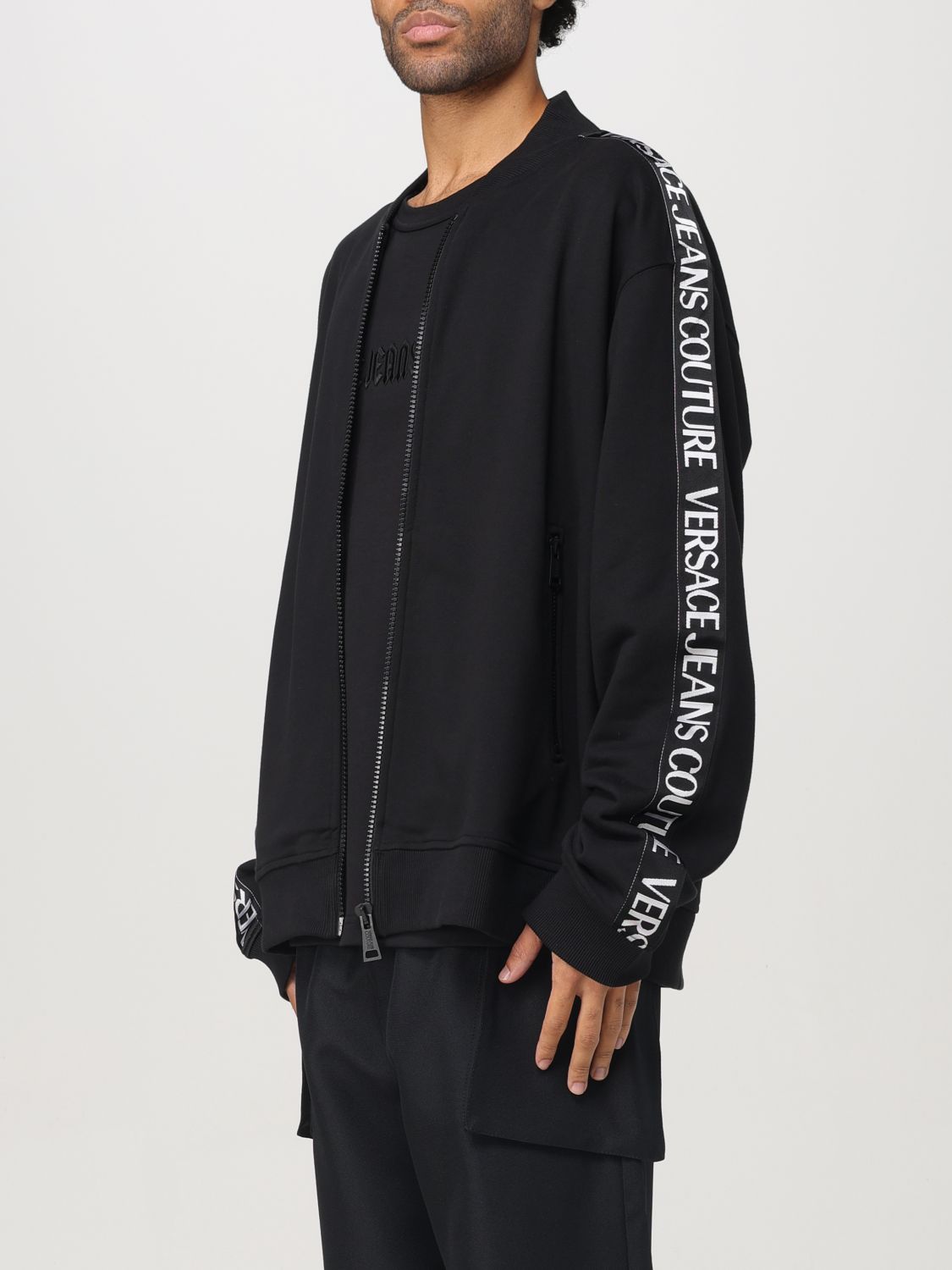 Logo-trim zip-up sweatshirt - Black