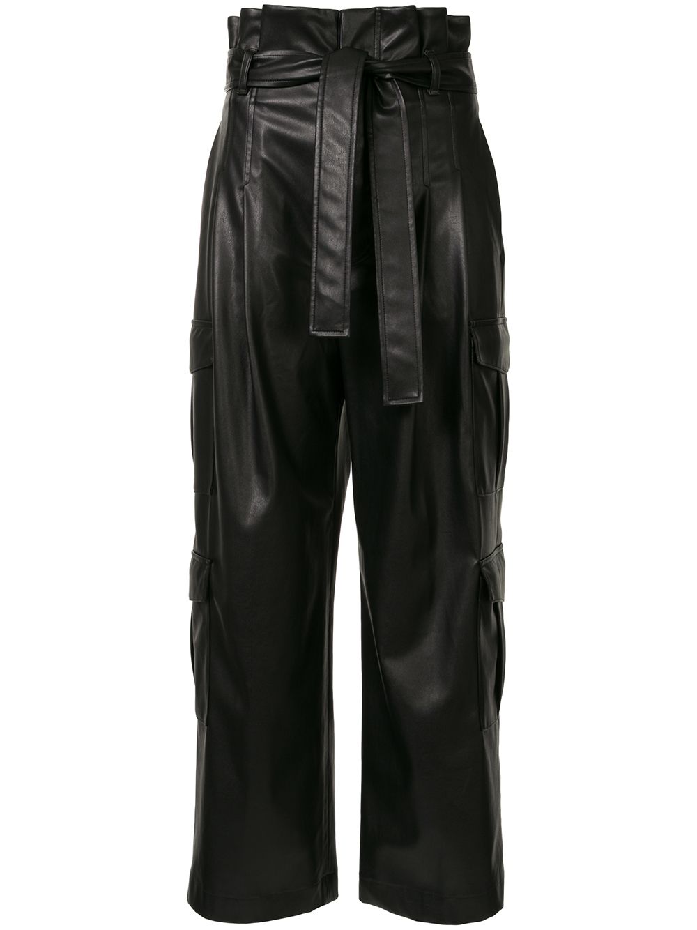 Faux-leather tie waist trousers - Black