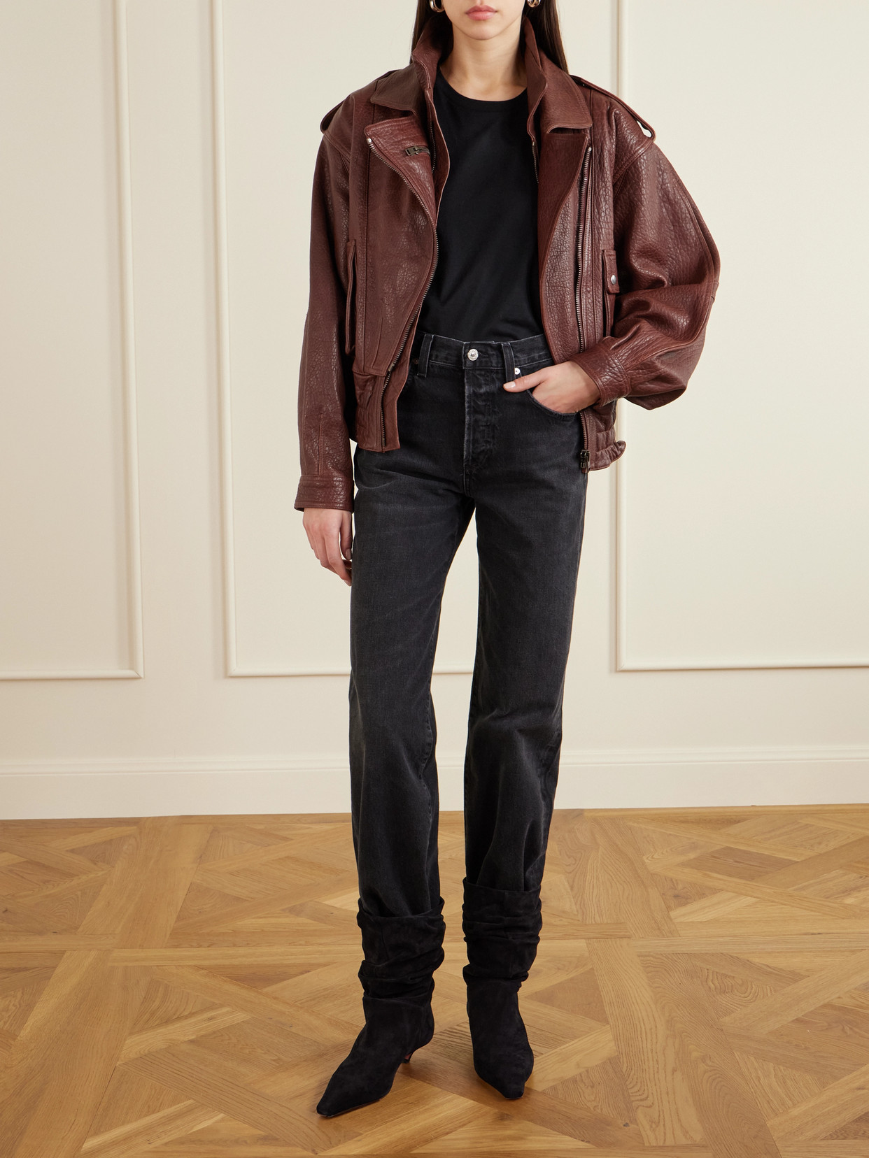Aneli Layered Textured-leather Jacket - FR 34