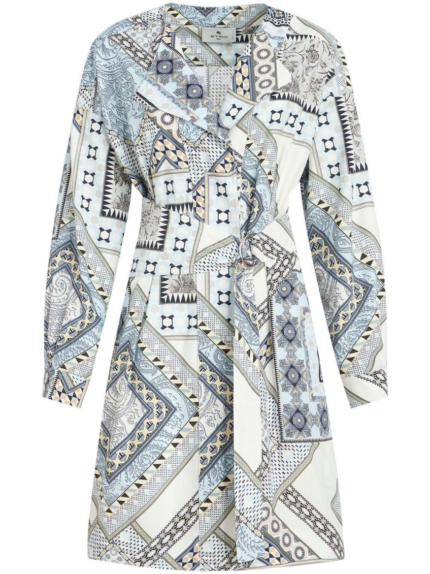 Sky Blue Multicolor Mix-print Belted Dress