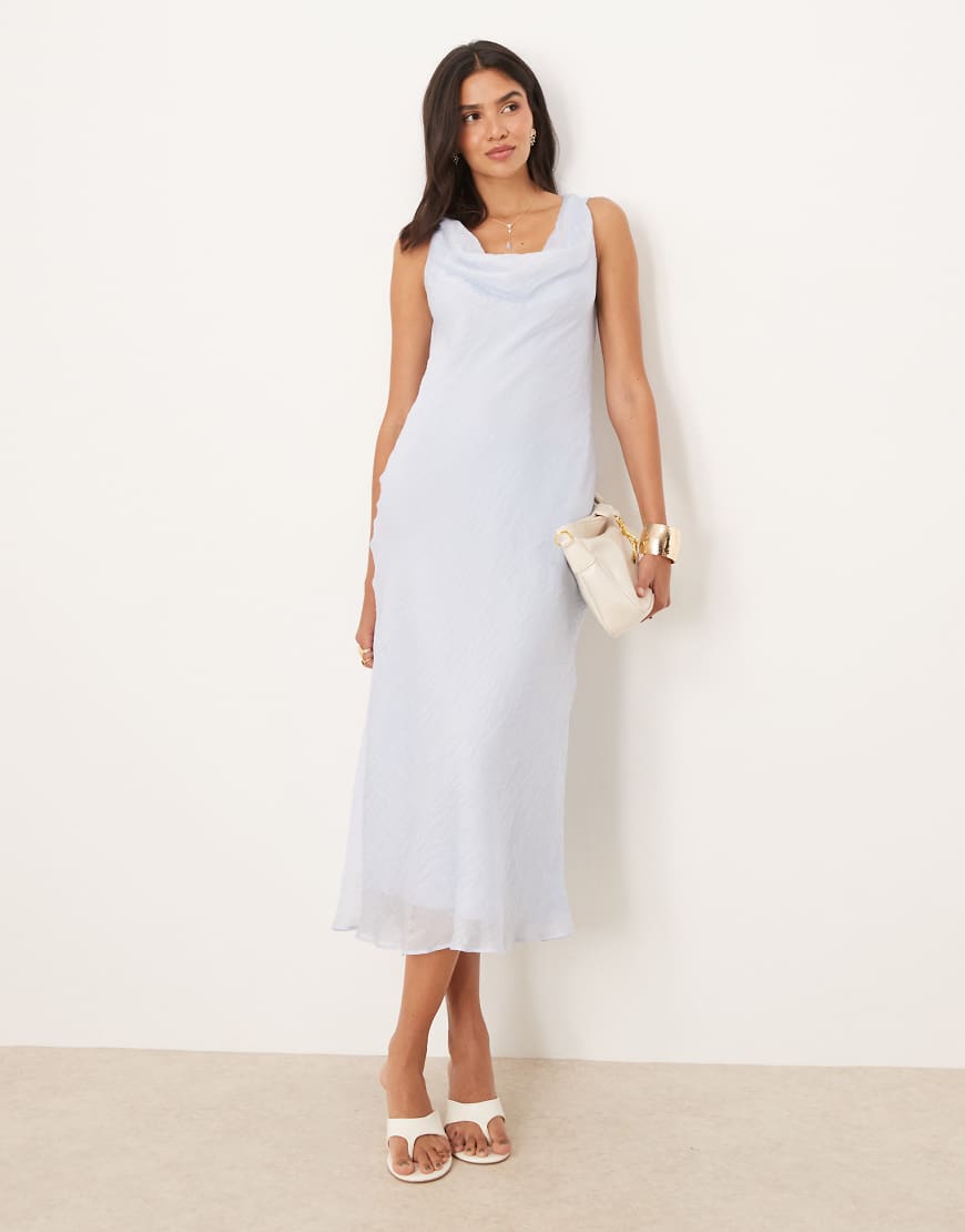 Cowl neck open back maxi dress in pale blue