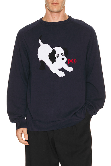 Pop Trading Company Knitted Joy Crew Neck in Navy - Blue. XL/1X also in
