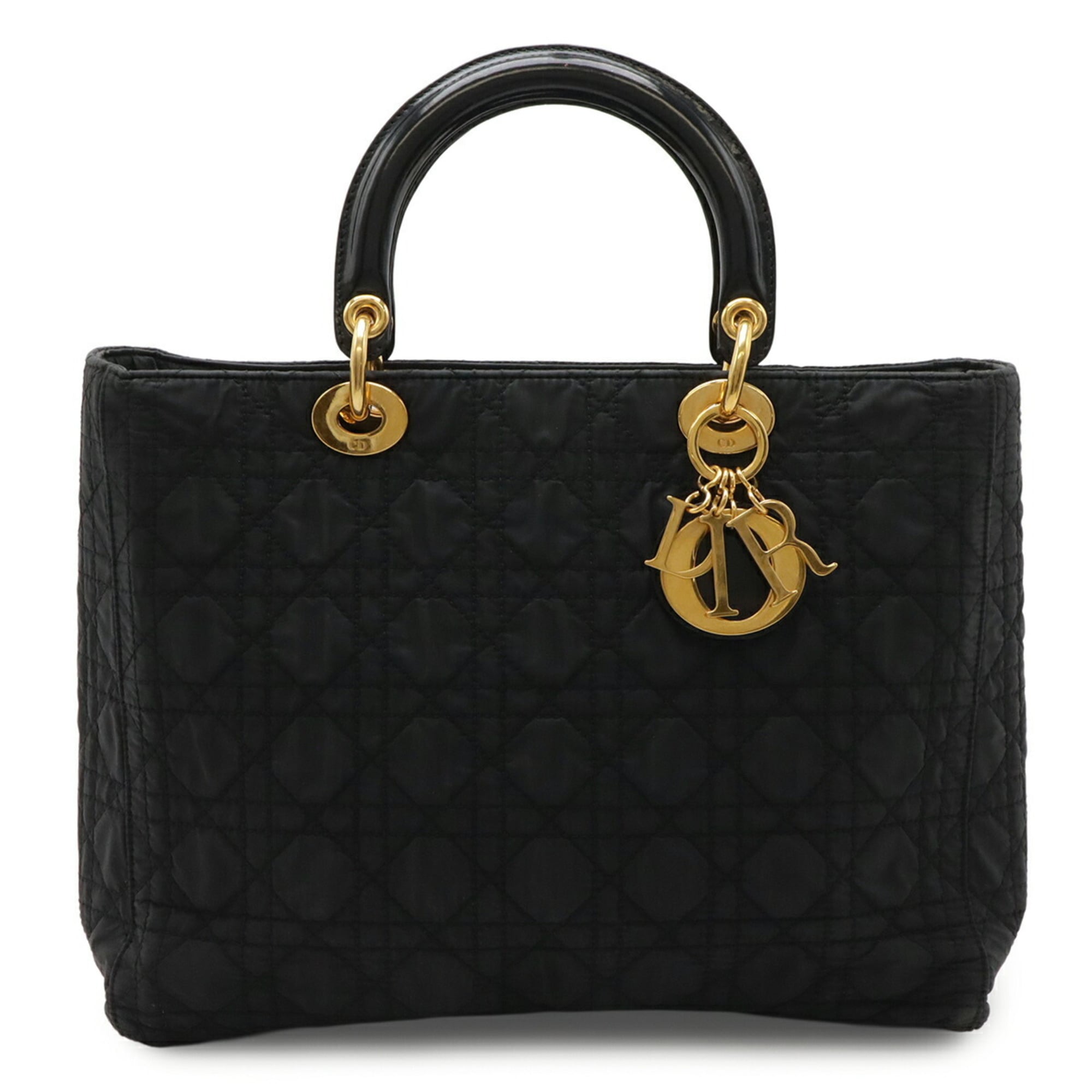 Christian Dior Black Nylon Patent Leather Handbag Tote Bag Pre-Owned