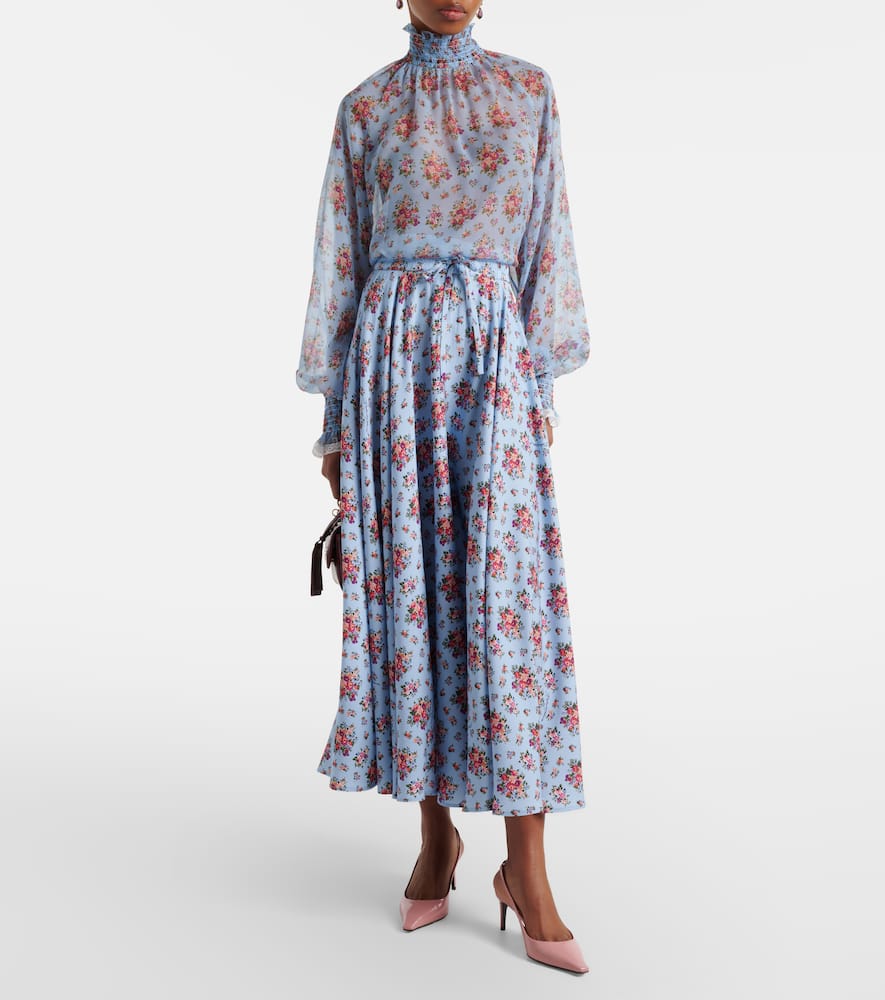 Floral silk-blend midi skirt