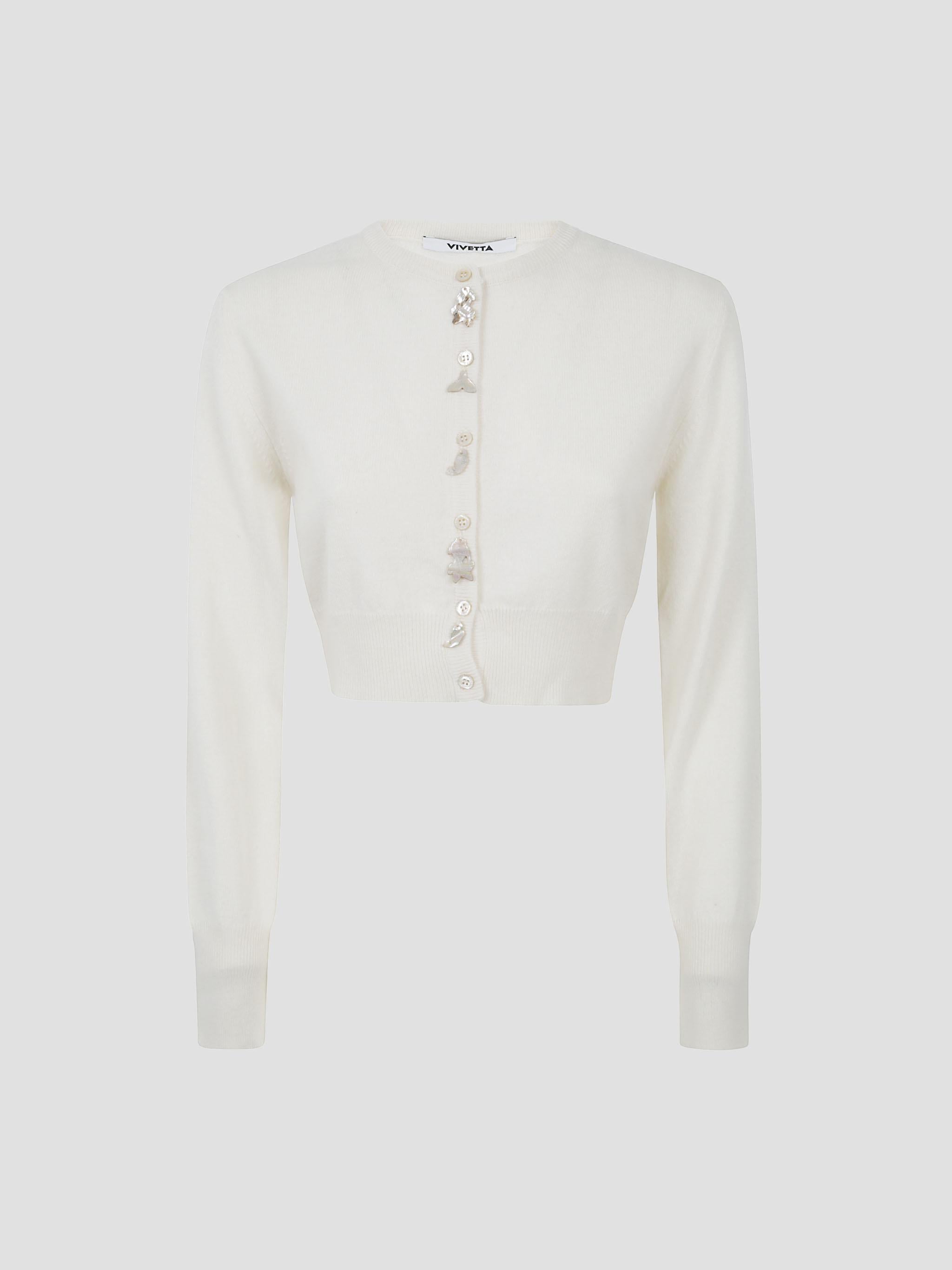 Cropped Mini Cardigan with Playful Fish Embroidery